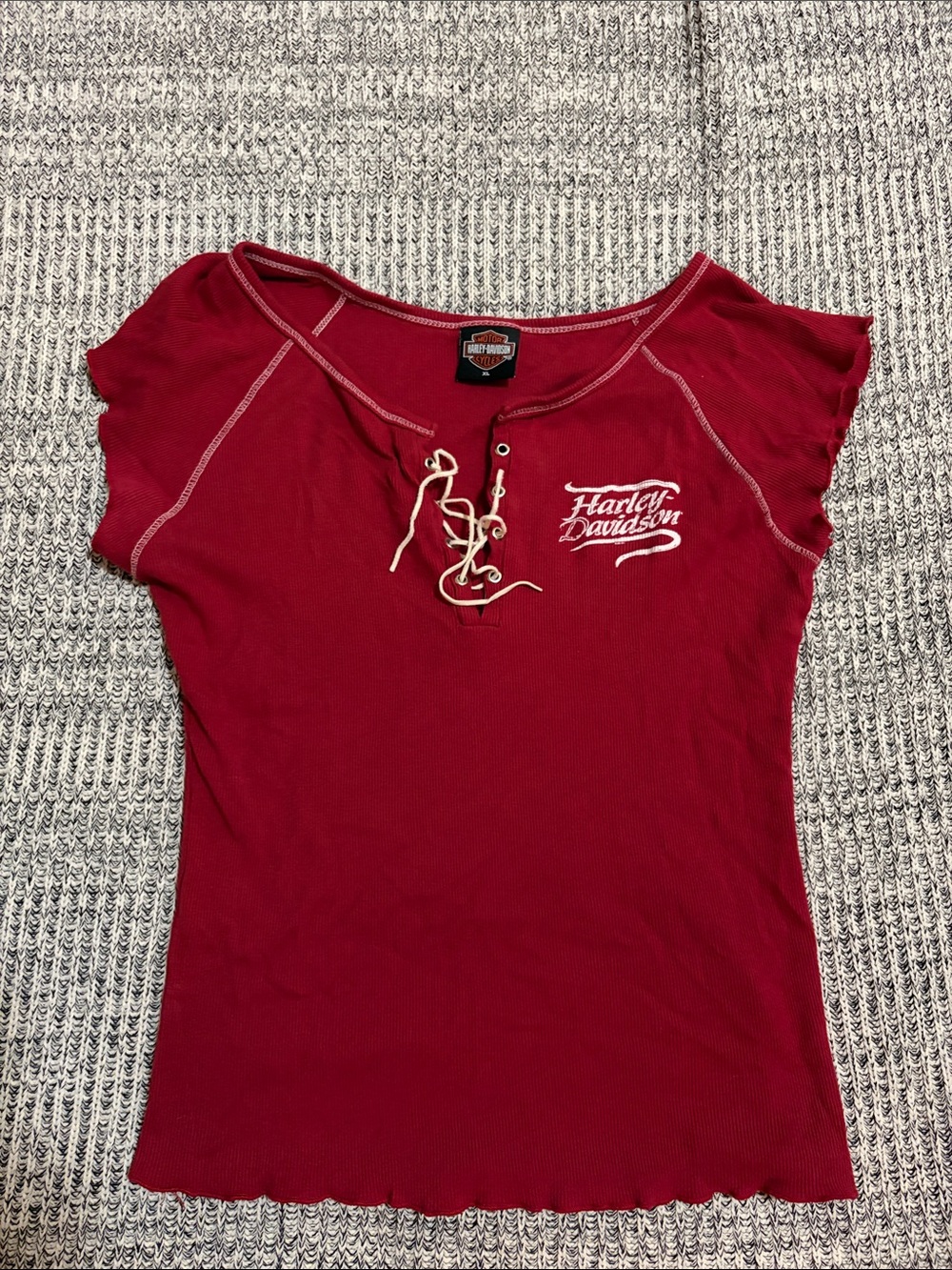 Harley-Davidson Women's Deep Red Lace-Up Short Sleeve Tee